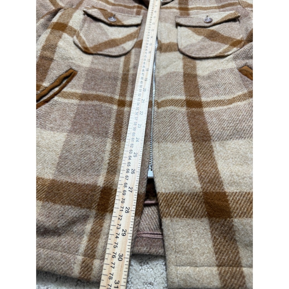 Vintage 1960s Woolrich Wool Plaid Jacket Brown Faux Fur Lined Talon Zip Mens S - Picture 4 of 10